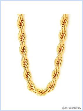 10mm 24K Gold Plated Rope Chain Necklace Stainless Steel Hip Hop 30"